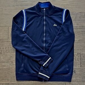 Lacoste Retro Navy Blue Track Jacket with Light and White Blue Stripes